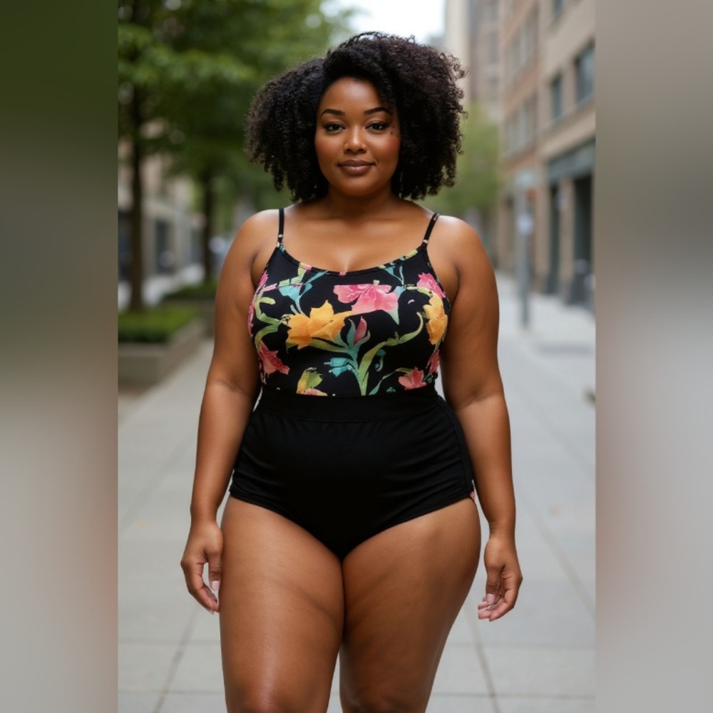 LONGITUDE Floral Black One-Piece Swimsuit